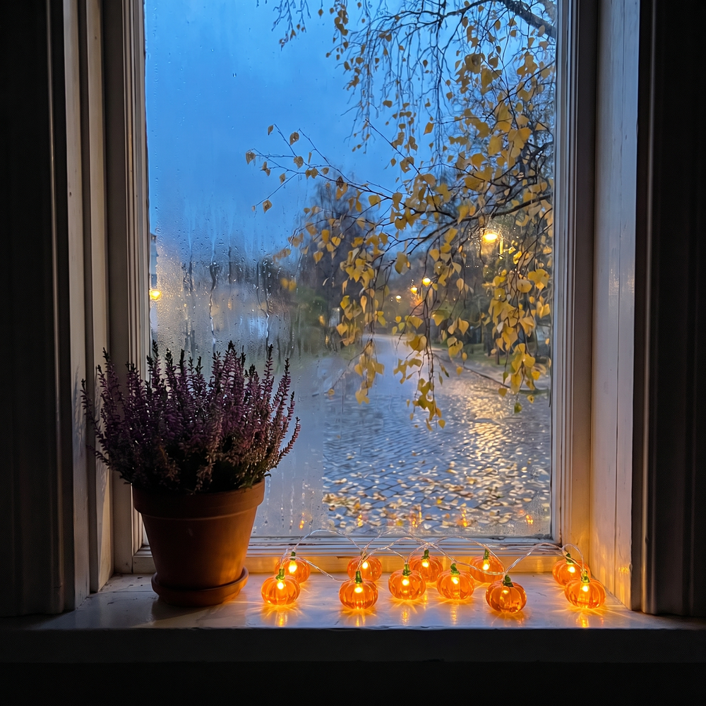 Efter: samma fönsterbräda, samma kväll, Ambra tänd