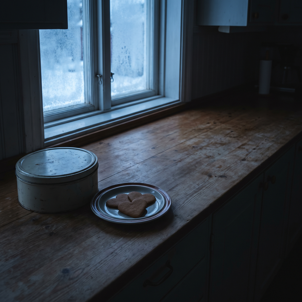 Före: köksbänken en mörk kväll, utan Dulce