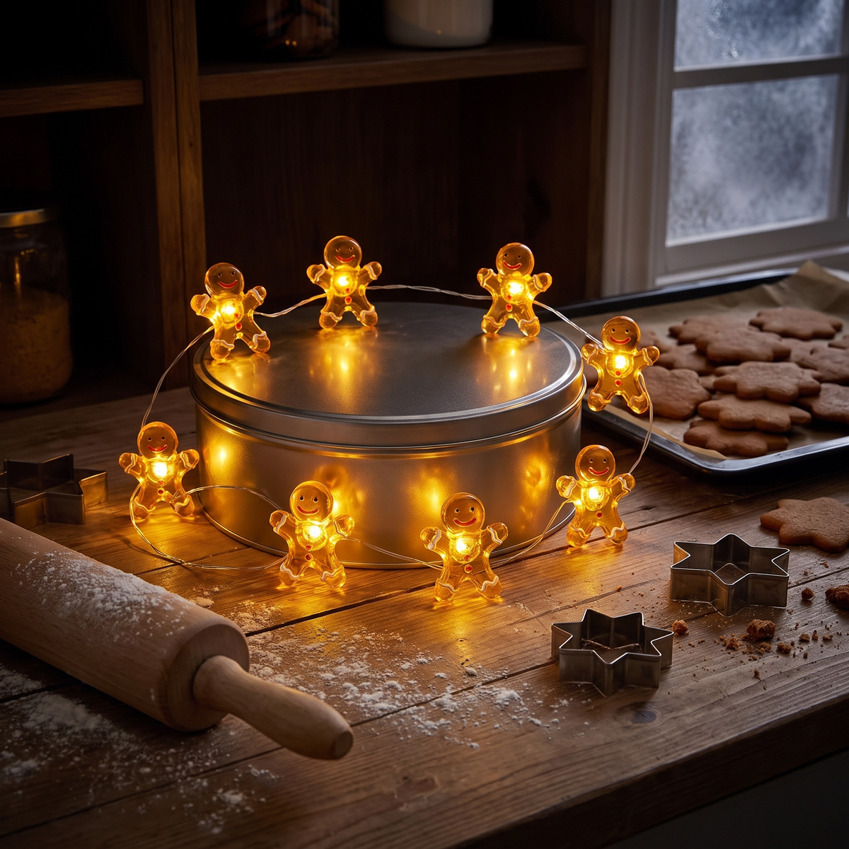 Dulce tänd runt pepparkaksburken på köksbänken medan det bakas