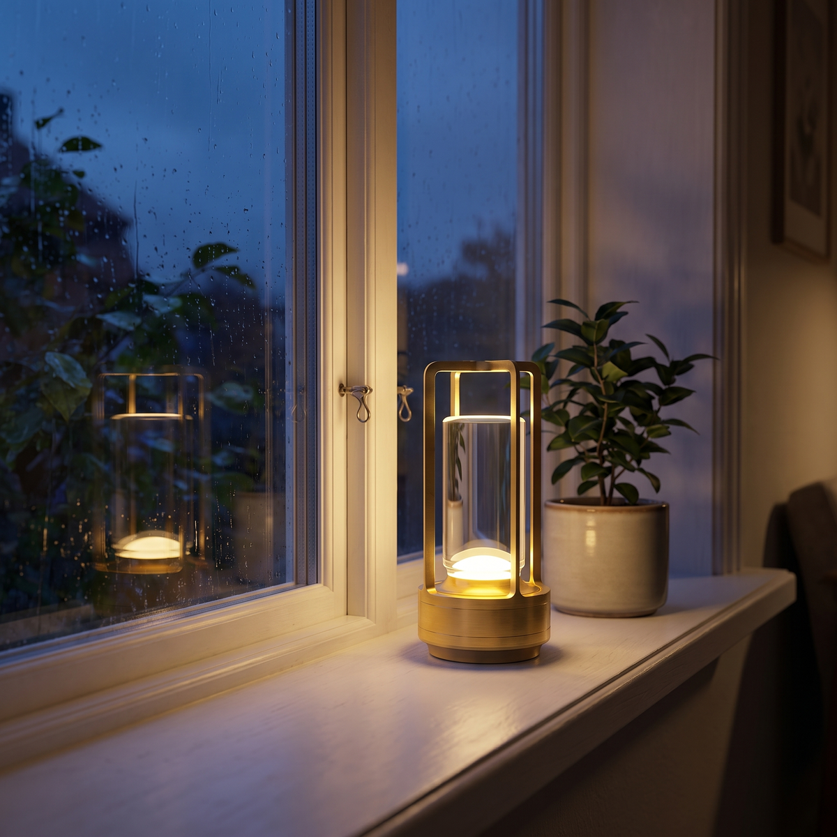 Lanta i guld i fönsterbänken en novemberkväll
